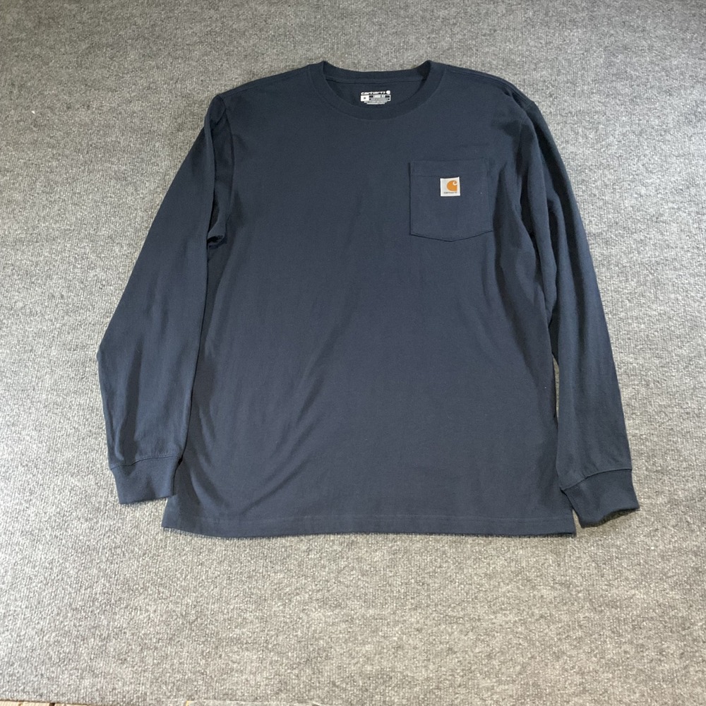 Carhartt Mens Loose Fit Long Sleeve Pocket T-Shirt Navy Blue Size M K126